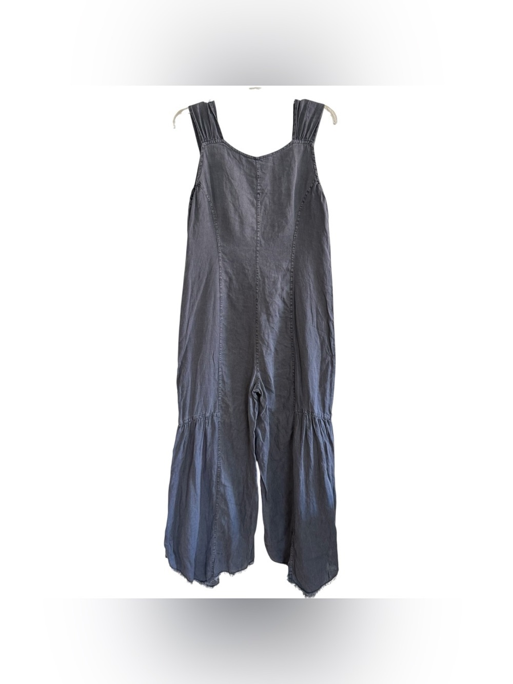 XCVI Gray Linen Wide Leg Fang Sharkbite Jumpsuit Wide Leg Relaxed Fit Boho S - Picture 5 of 8